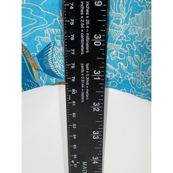 Tori Richard Mens 2X Button Up Shirt Aqua Fish Coral Print Short Sleeve Hawaiian - Picture 2 of 9